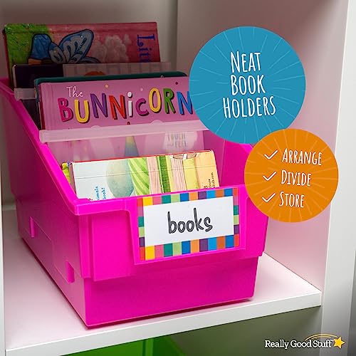 Neon Chapter Book Library Bins with Dividers - 6 Pack
