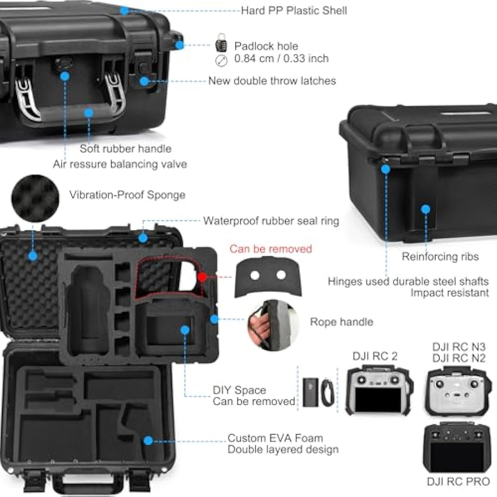 Lekufee Waterproof Hard Case for DJI Air 3S and Goggles 3 Accessories