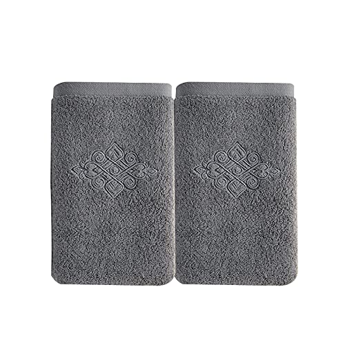 Sense Gnosis Grey Embroidered Hand Towels | 100% Cotton Set of 2