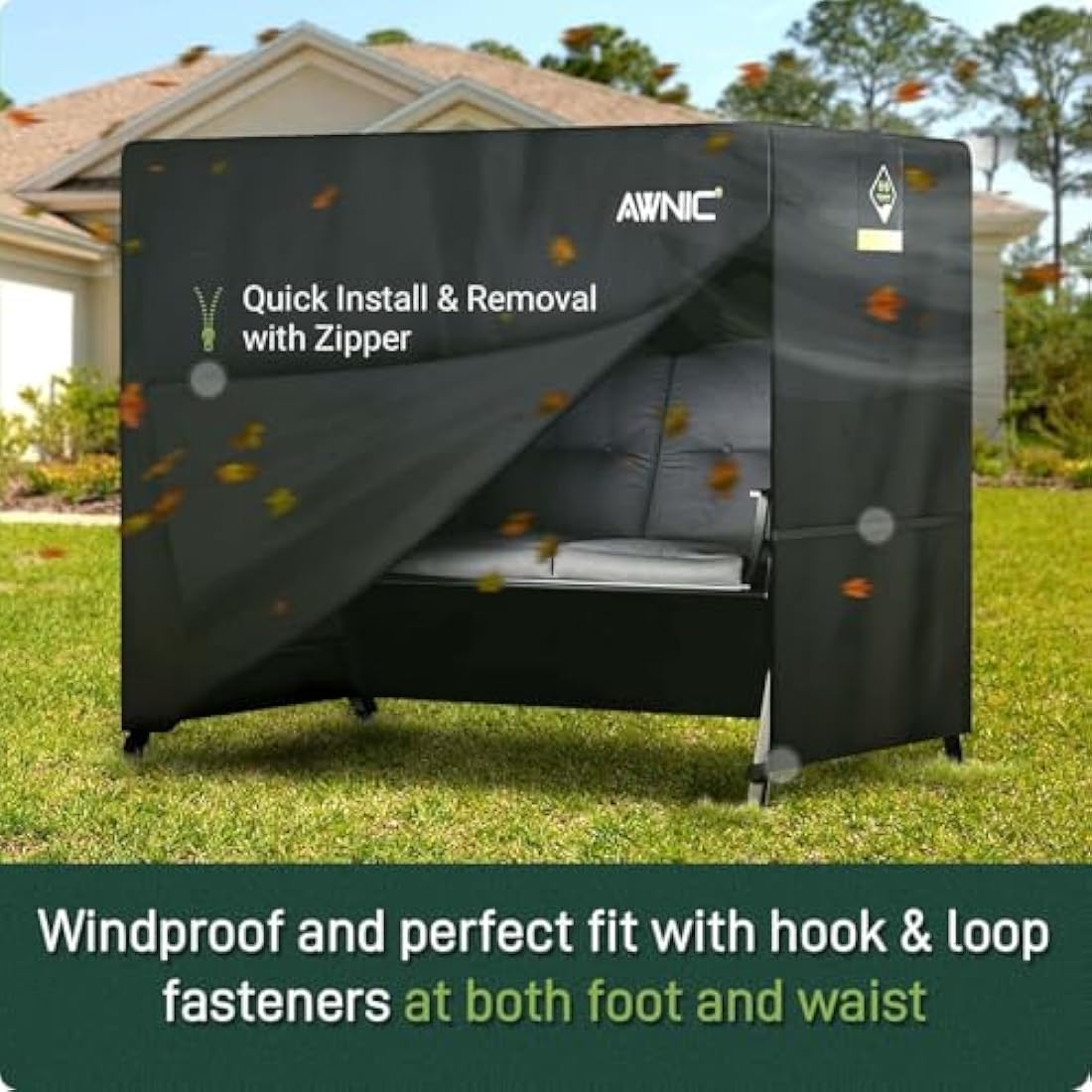 AWNIC 3-Seater Garden Swing Seat Cover | 420D Waterproof Heavy Duty Black
