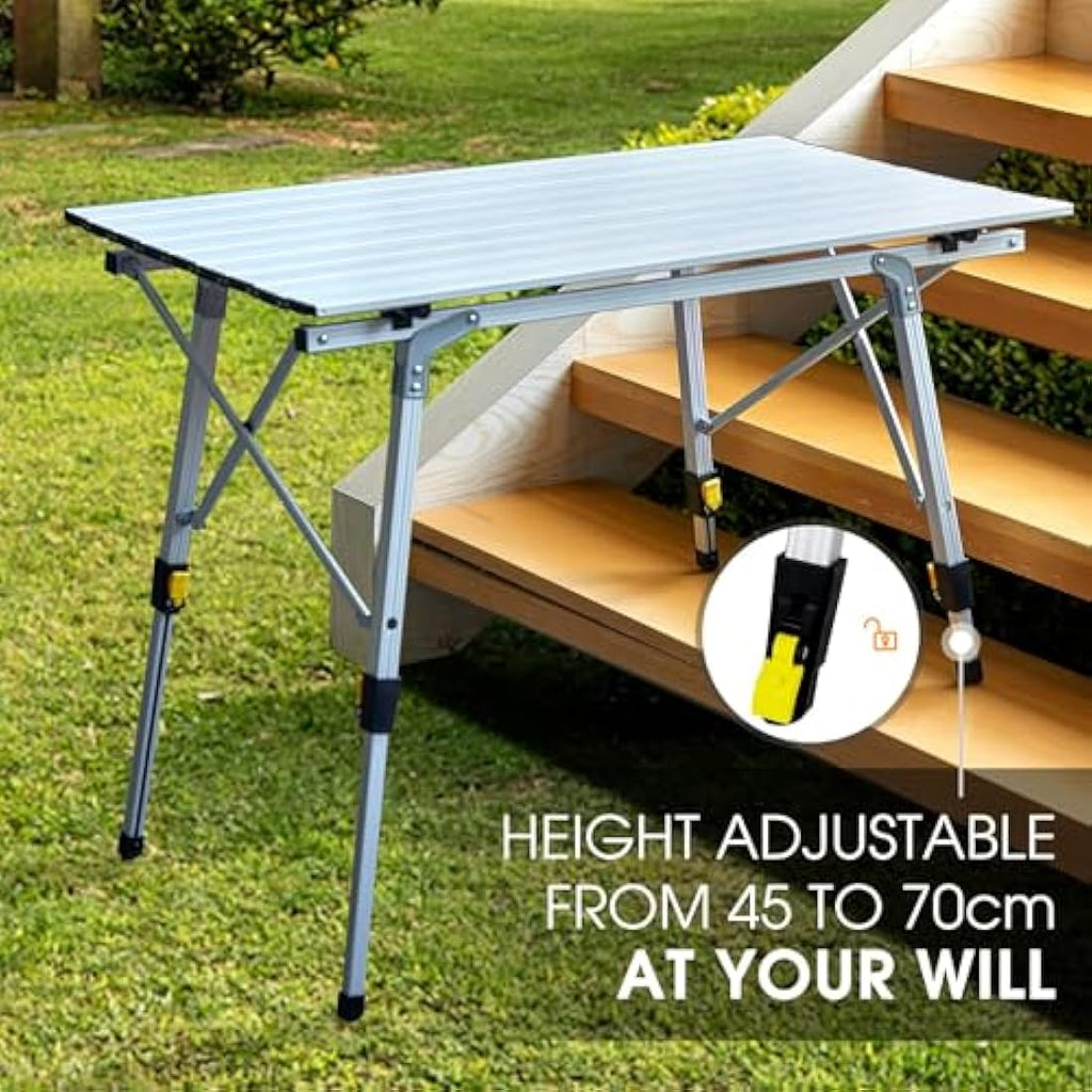 Portal Aluminum Folding Camping Table | Adjustable Height Rollup Picnic Table