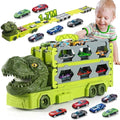 VATOS Dinosaur Transport Truck Toy – Portable Race Track Set with 6 Cars