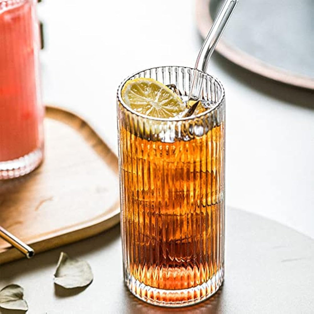 Ribbed Origami Glassware Set - 4pc Highball & Rocks Glasses