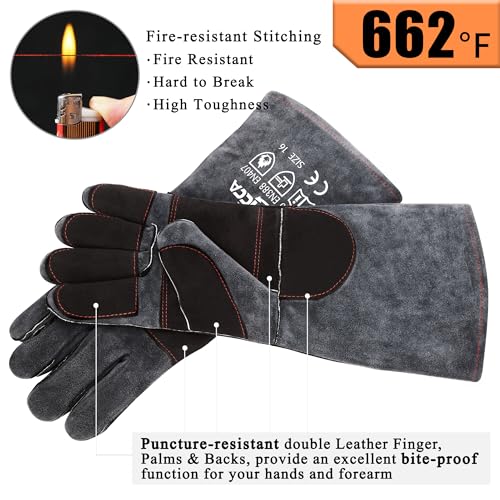 RAPICCA Bite Proof Leather Animal Handling Gloves | 16-inch Reinforced