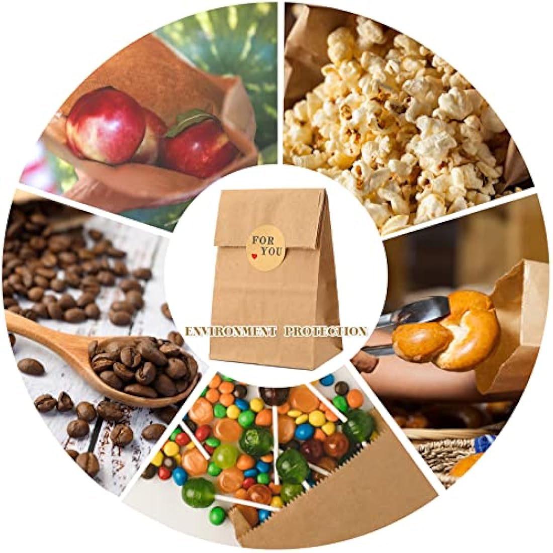 Jolof Store 50 PCS Brown Kraft Paper Bags with Stickers - 9x6x18 CM
