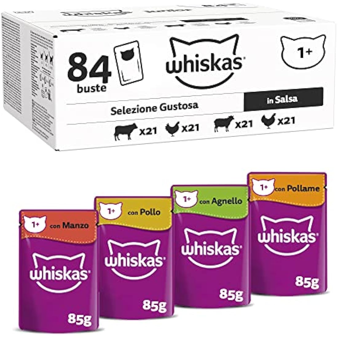 Whiskas Adult Wet Cat Food – Classic Selection in Gravy, 84 Pouches