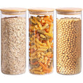 Jolof Store 1.6L Glass Storage Jars with Airtight Bamboo Lids - Set of 3