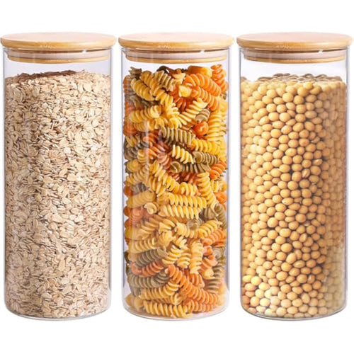 Jolof Store 1.6L Glass Storage Jars with Airtight Bamboo Lids - Set of 3