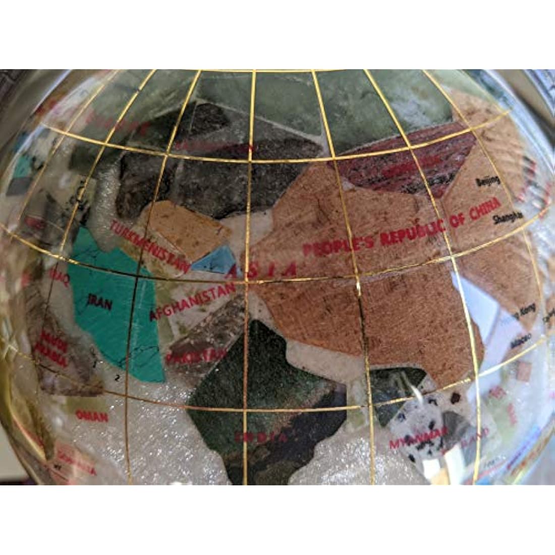 Pearl Swirl Gemstone World Globe – 10-Inch Silver Stand