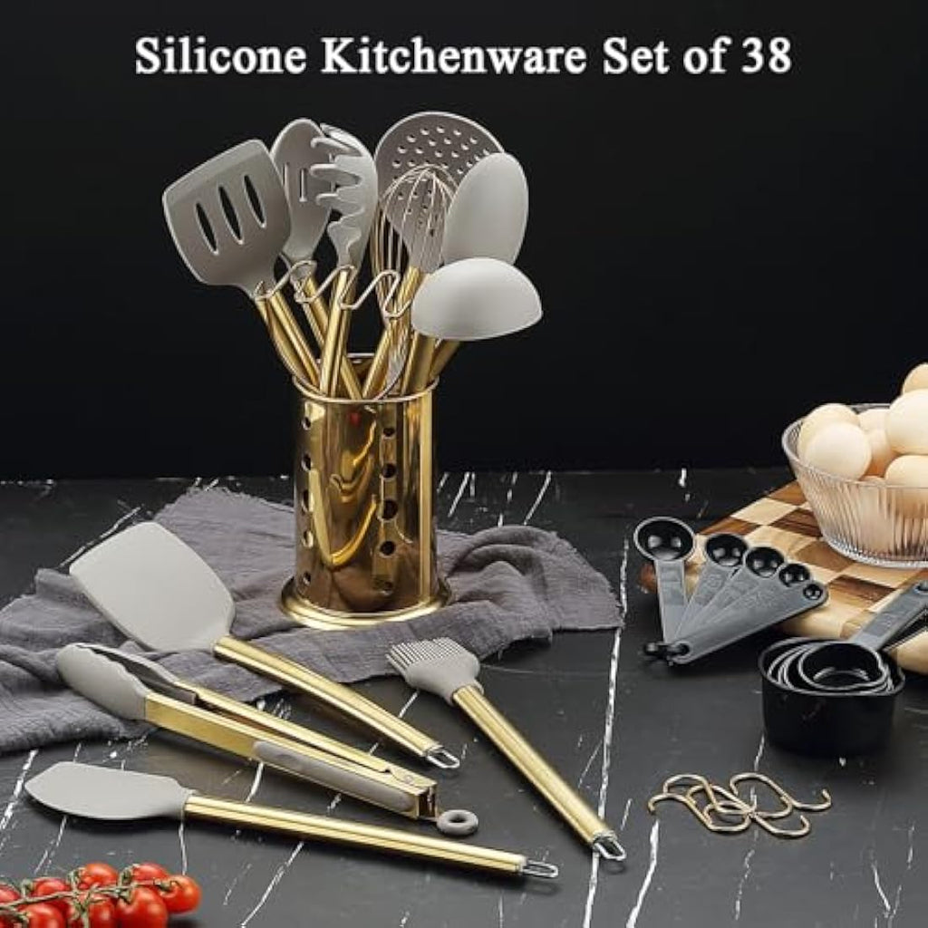 Gold Kitchen Utensils Set – 38pc Silicone & Stainless Steel