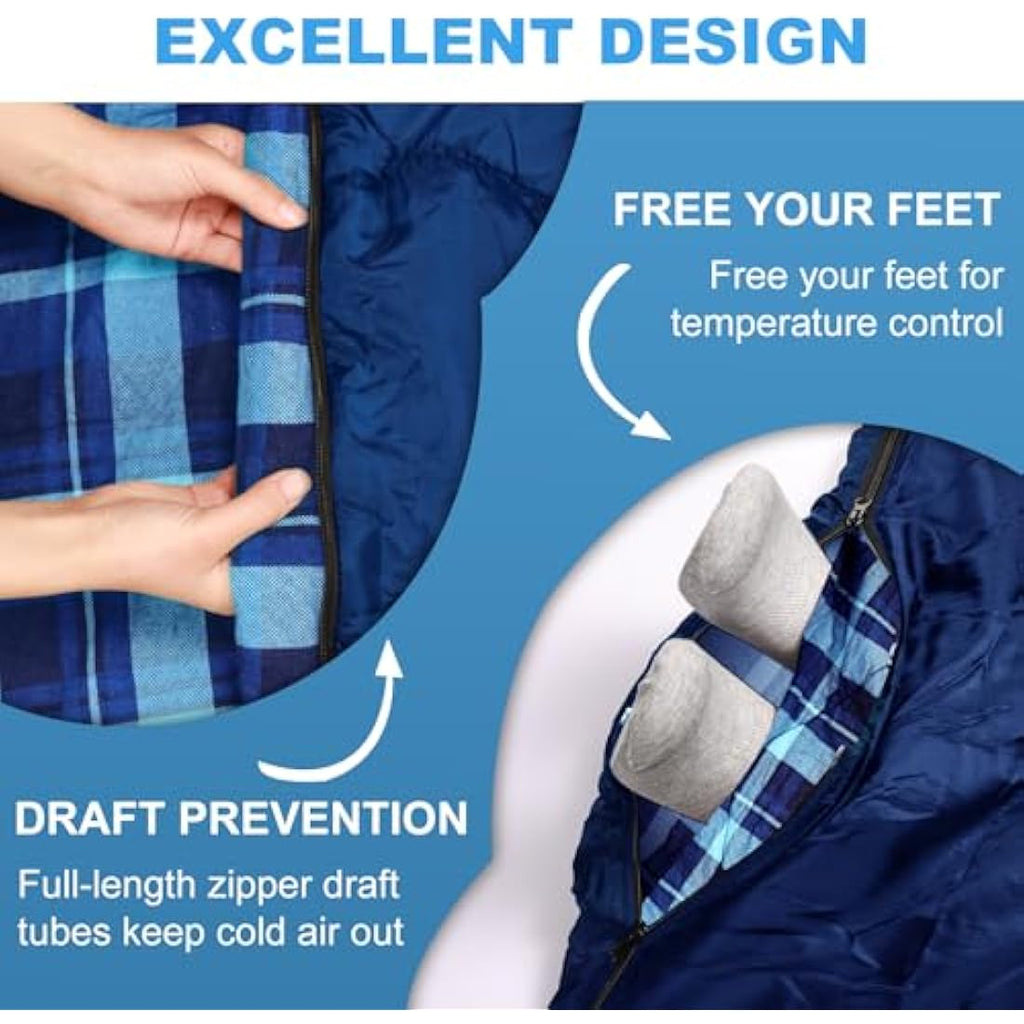 Double Sleeping Bag – XL Queen Cotton Flannel for Camping