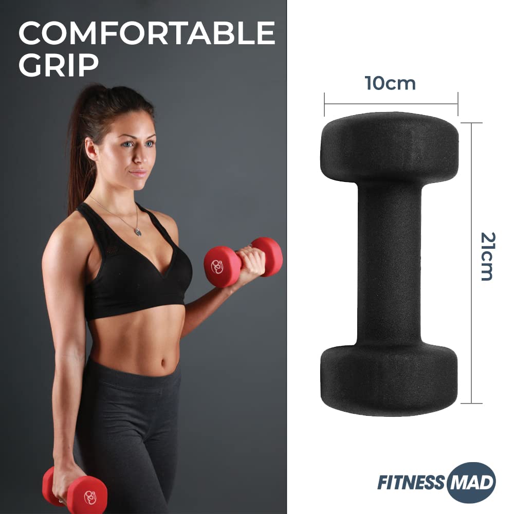 Fitness Mad Neoprene Hex Dumbbells – Pair of 6kg Cast Iron Hand Weights