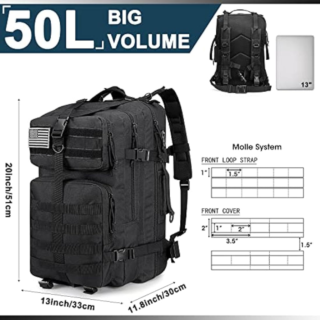 G4Free 50L Tactical Backpack | Water Resistant Molle Military Rucksack