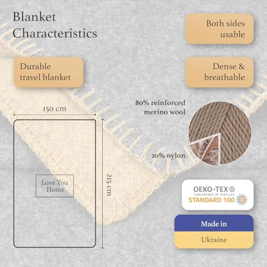 LYHome Merino Wool Travel Blanket – Warm Outdoor Camping Throw, Gray