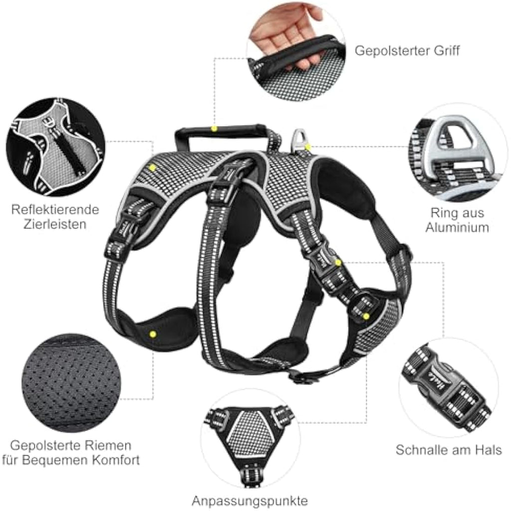 HEELE Escape Proof Dog Harness | Reflective No Pull Vest - Black, XL