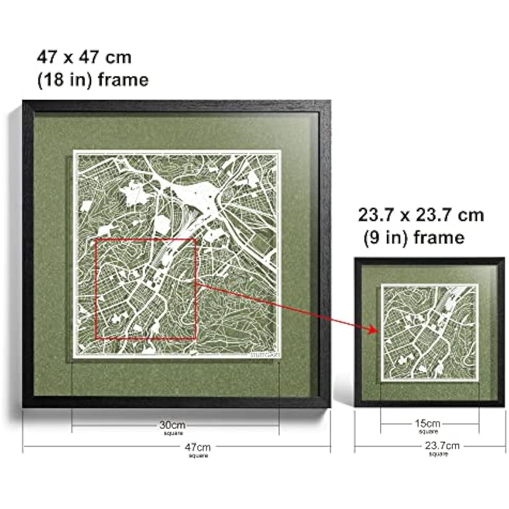 Stuttgart Paper Cut Map Wall Art – Jolof Store Framed 9x9 Decor