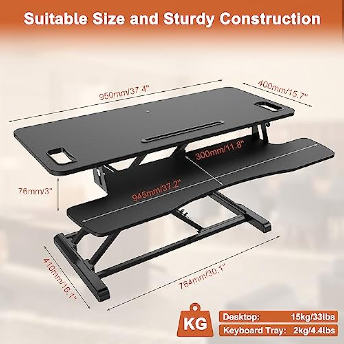 PUTORSEN 37.4" Standing Desk Converter | Height Adjustable Sit Stand Desk