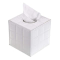White PU Leather Cube Tissue Box Holder – Desk Organizer