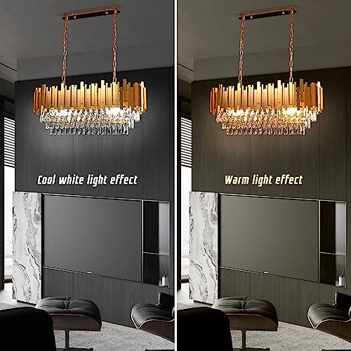 Modern Oval Gold Crystal Chandelier – 10-Light K9 Flush Mount