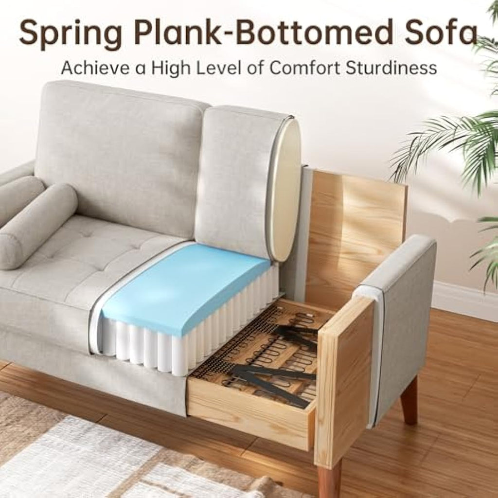 Vesgantti 2 Seater Linen Sofa – Modern Loveseat with Spring Cushion, Ashbeige