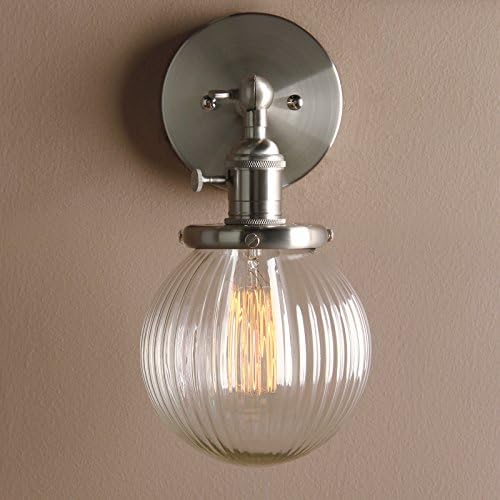 Industrial Vintage Wall Sconce | 15cm Ribbed Glass Globe