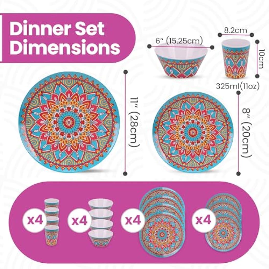 16pc Melamine Dinnerware Set – Moroccan Design Outdoor Dining