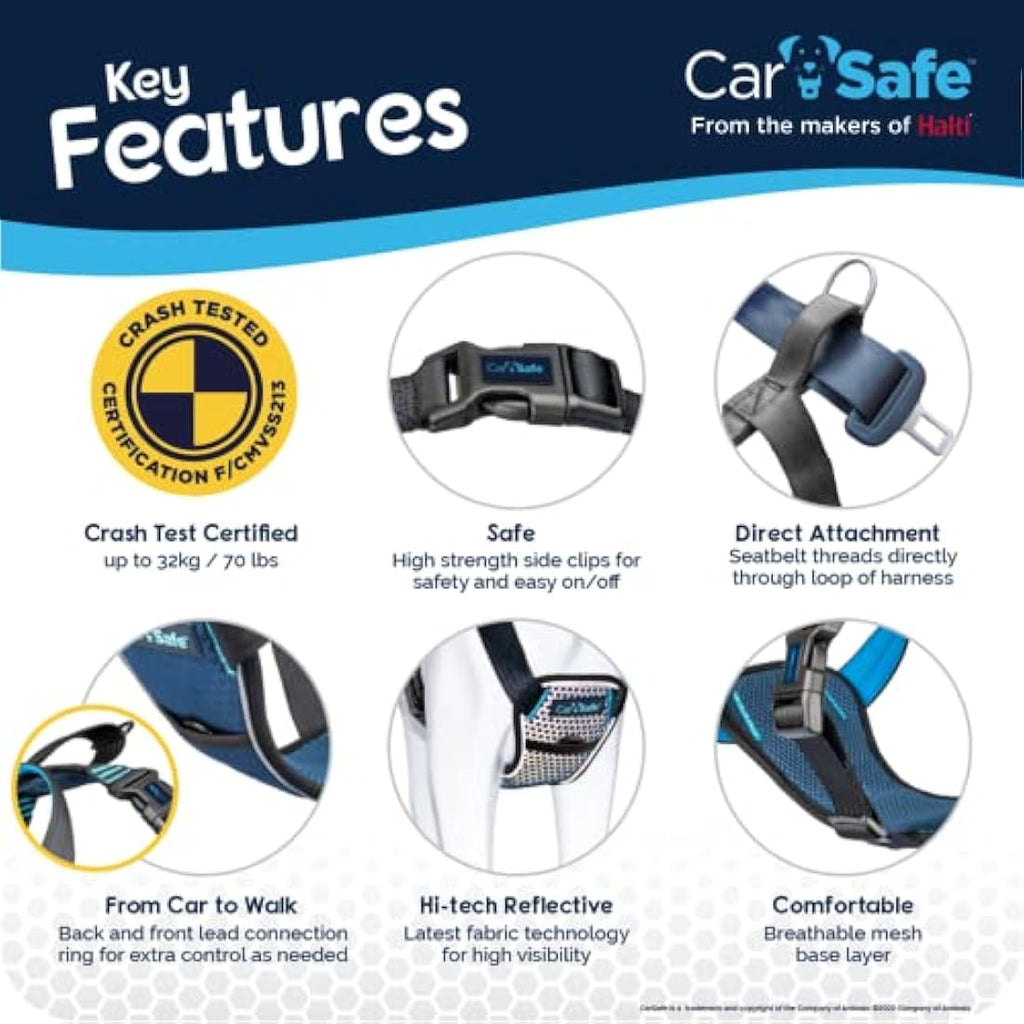CarSafe Crash Tested Dog Safety Harness – Reflective Padded Car Vest