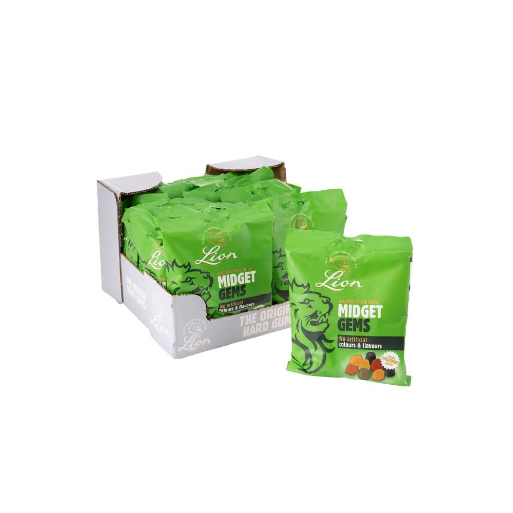 Lion Midget Gems - Retro Fruit & Liquorice Gummy Sweets - 190g (Pack of 20)