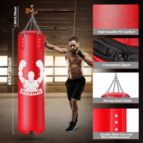 YORWHIN 4FT Heavy Punch Bag Set | Unfilled PU Leather MMA Training Kit