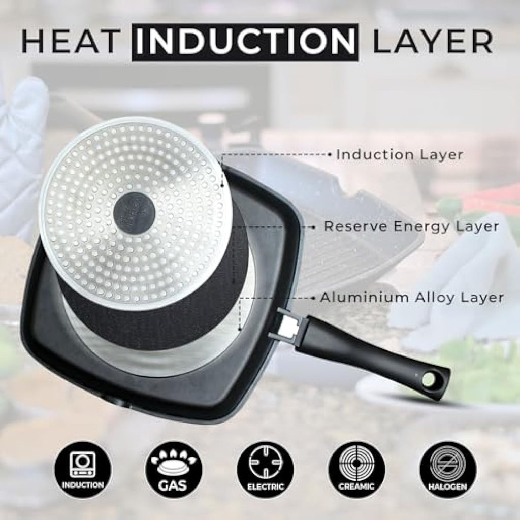 Jolof Store Non-Stick Griddle Pan – 28cm Induction Grill with Removable Handle