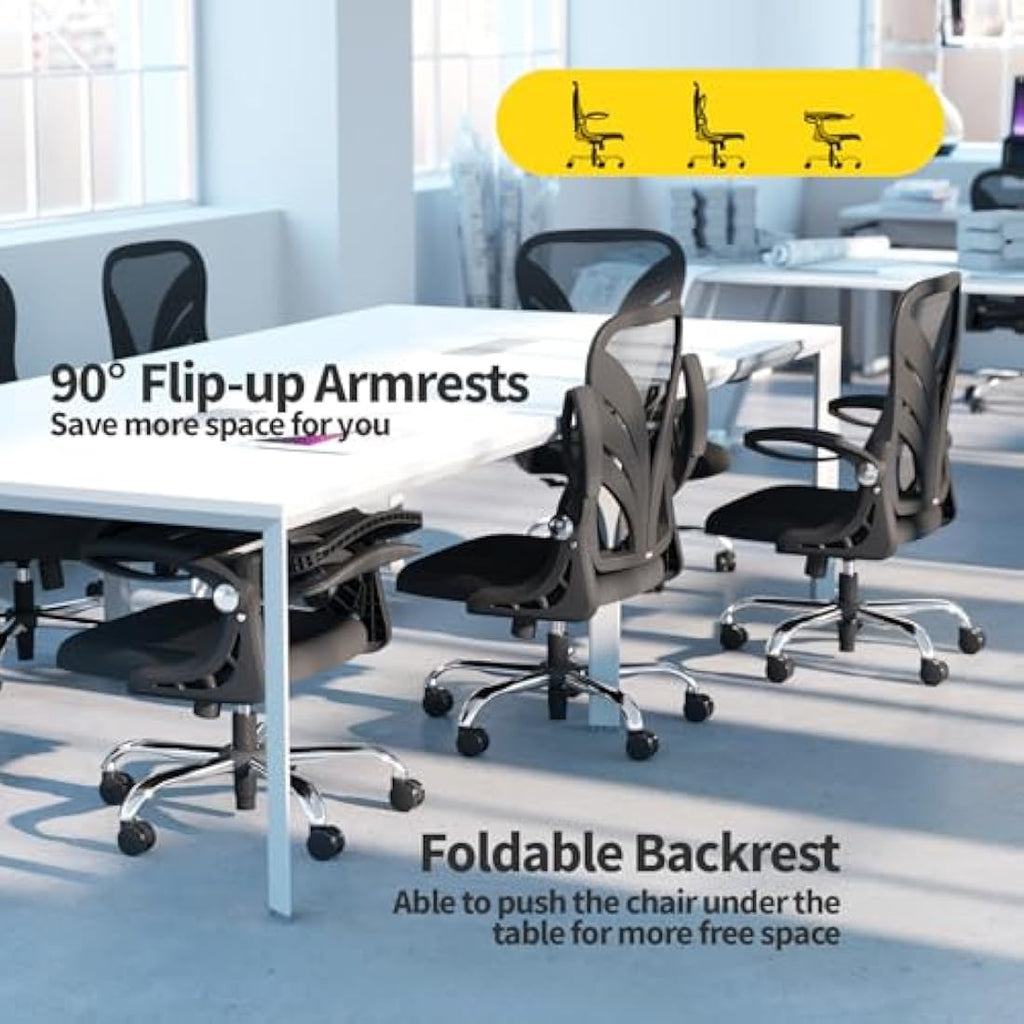 HOLLUDLE Ergonomic Mesh Office Chair – Foldable Backrest & Lumbar Support