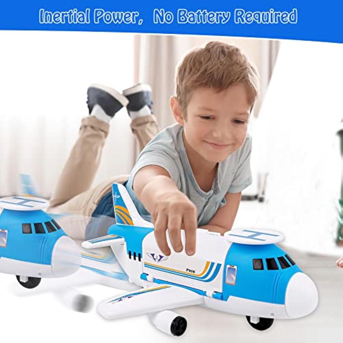 m zimoon DIY Transport Cargo Airplane Toy Set with 4 Cars & Helicopter