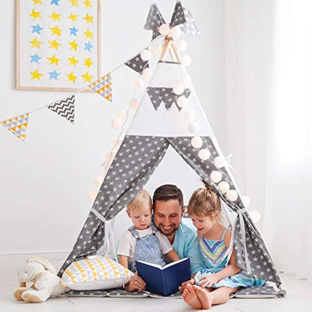 Wilwolfer Kids Teepee Tent | Grey Canvas Play Tent for Indoor & Outdoor