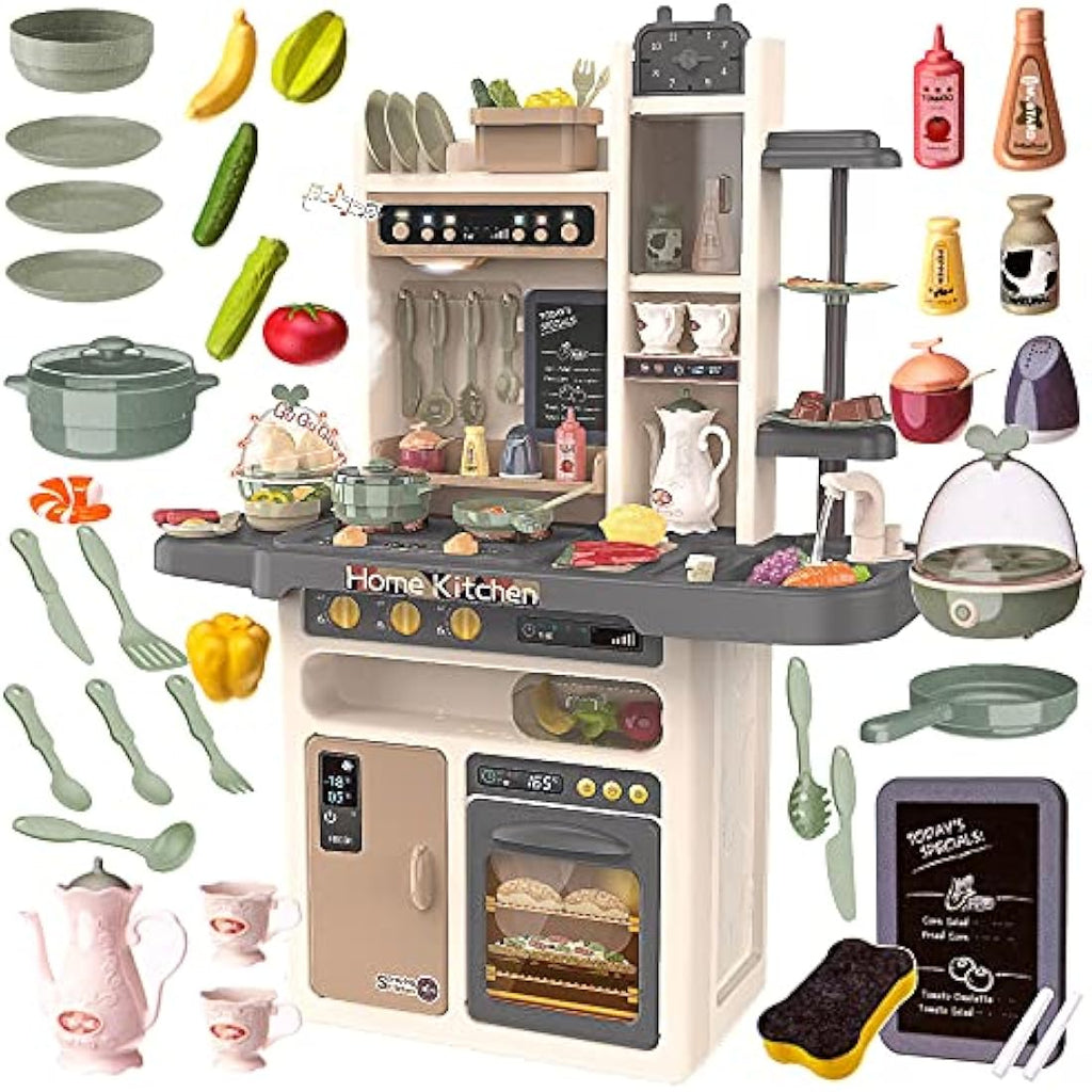 Kinderplay Children's Play Kitchen with Steam, Light & Sound - 65 Pcs