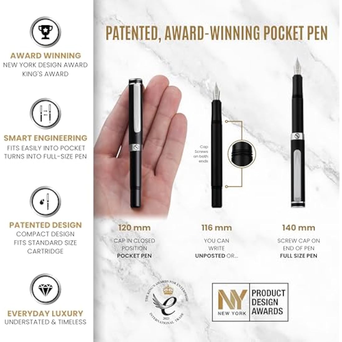 Scriveiner Luxury EDC Fountain Pen | Matt Black & Chrome Pocket Pen