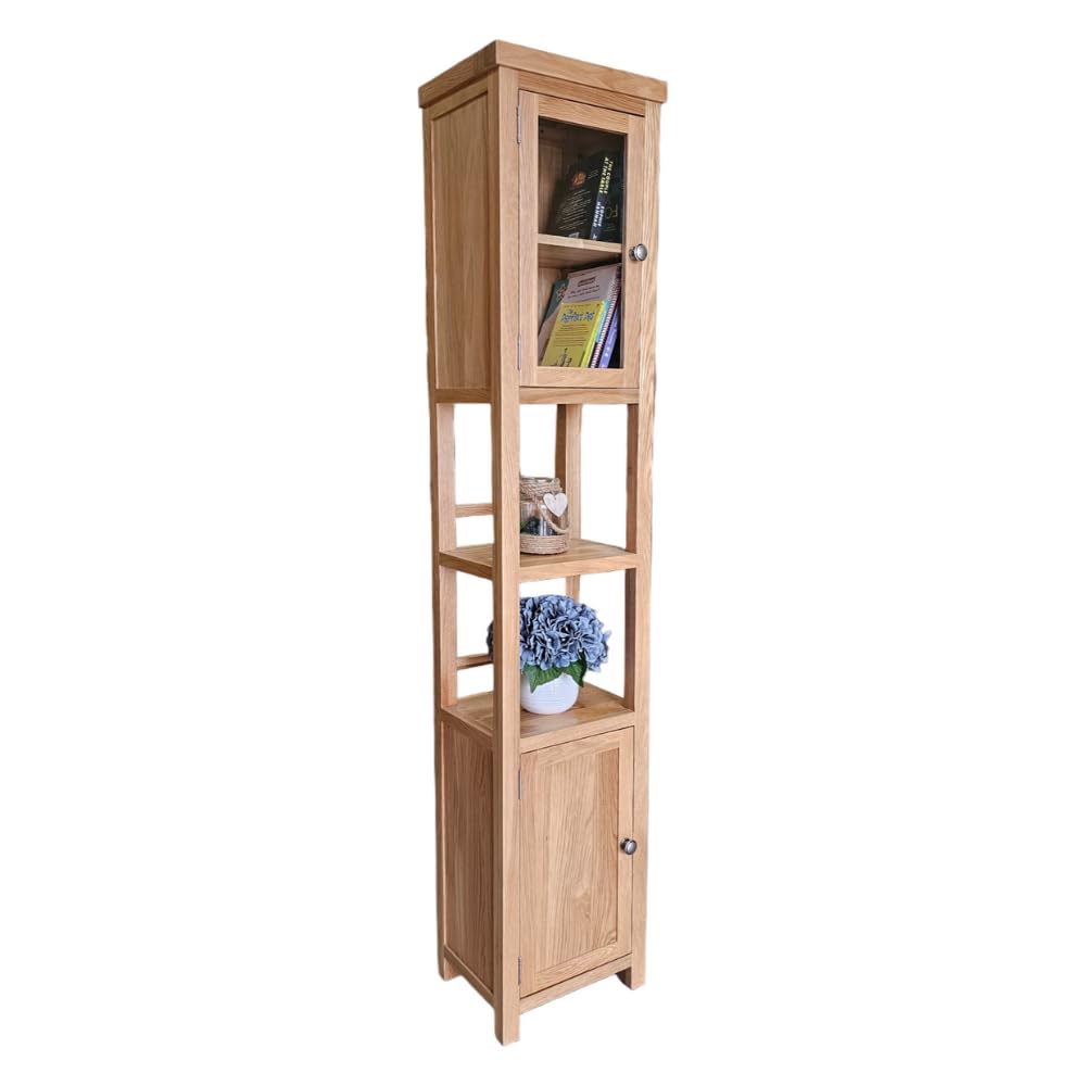 GROFurniture Solid Oak Slim Tall Bathroom Storage Cabinet | Ready Assembled
