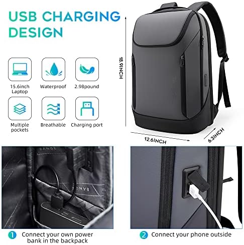 BANGE Business Smart Laptop Backpack | Waterproof 15.6 Inch with USB Port