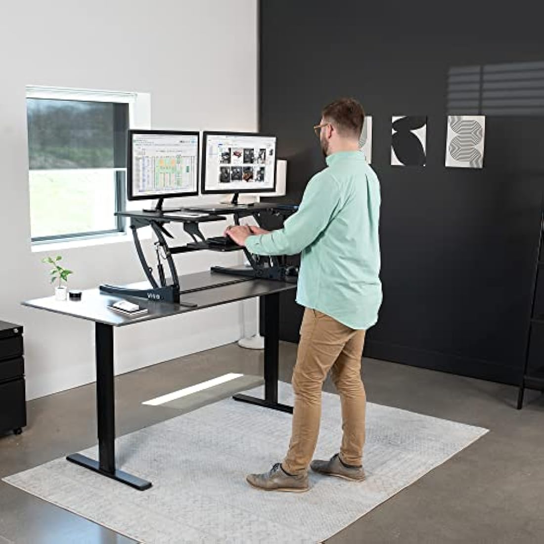 VIVO 107cm Standing Desk Converter | Dual Monitor Riser - Black