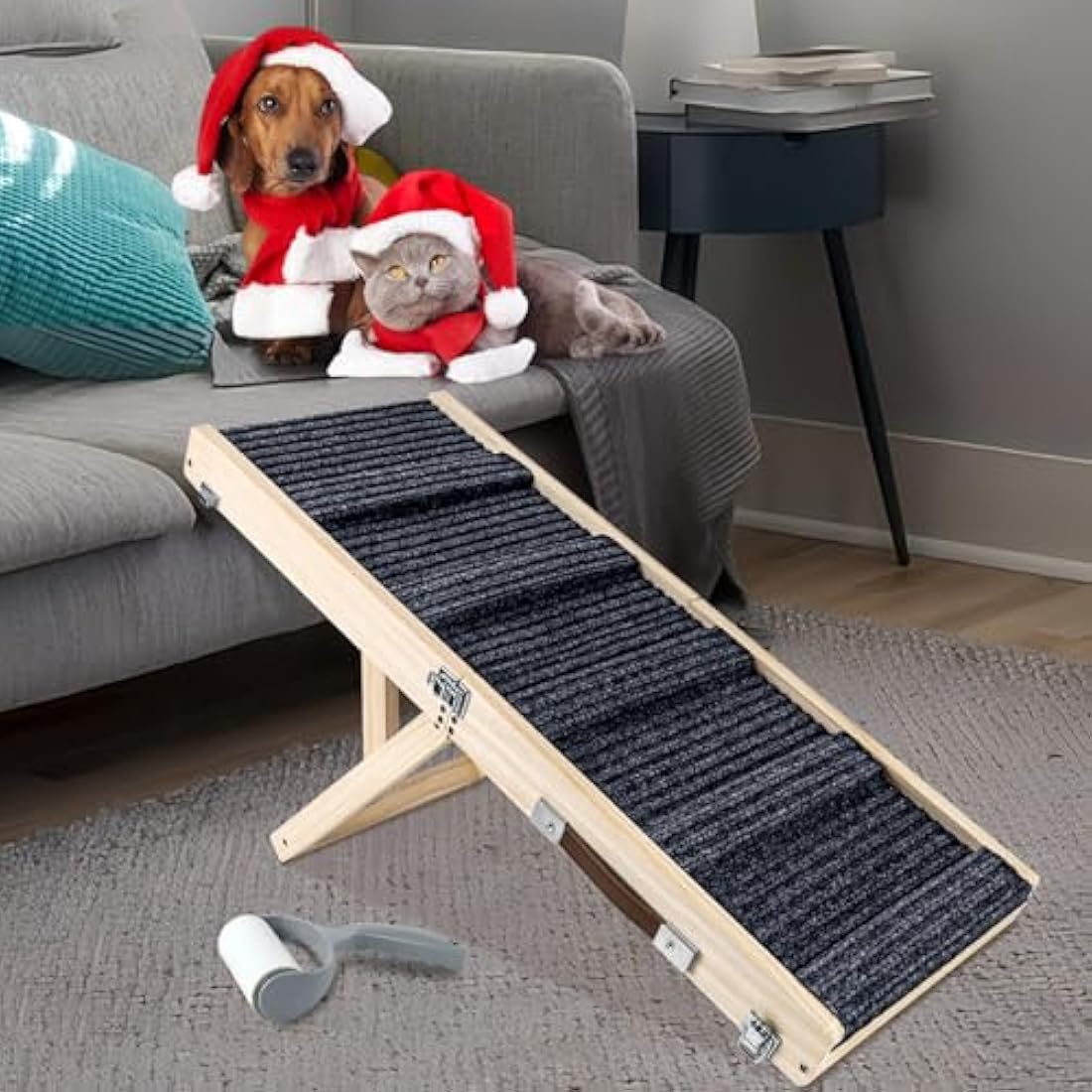 Umtiti Adjustable Wooden Pet Ramp – Foldable Non-Slip Dog Ramp for Beds