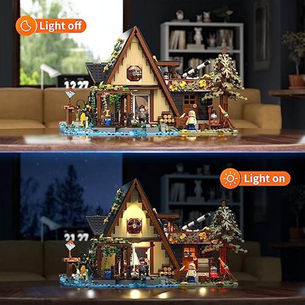 FUNWHOLE A-Frame Cabin Building Bricks Set with LED Lights - 2061 PCS