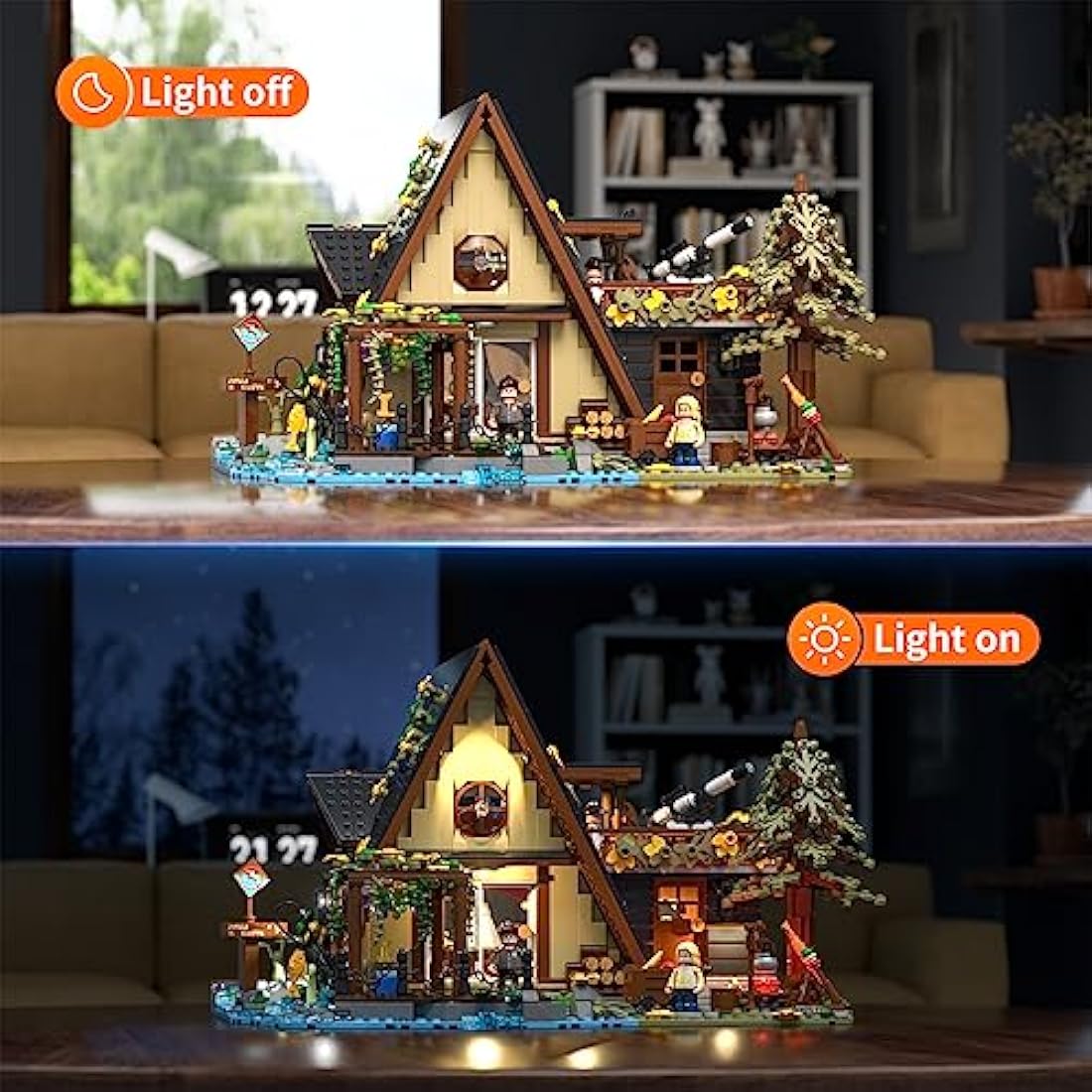 FUNWHOLE A-Frame Cabin Building Bricks Set with LED Lights - 2061 PCS