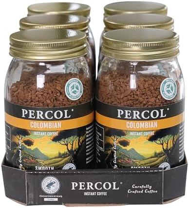 Percol Smooth Colombian Instant Coffee – 100% Arabica Freeze Dried (6x100g)
