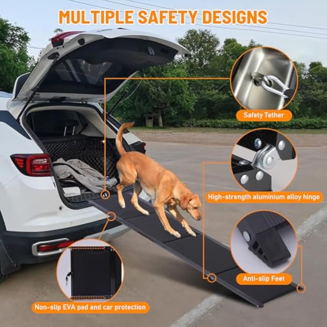 FASNATI Folding Dog Car Ramp | Non-Slip Aluminum Portable Pet Ramp for SUVs