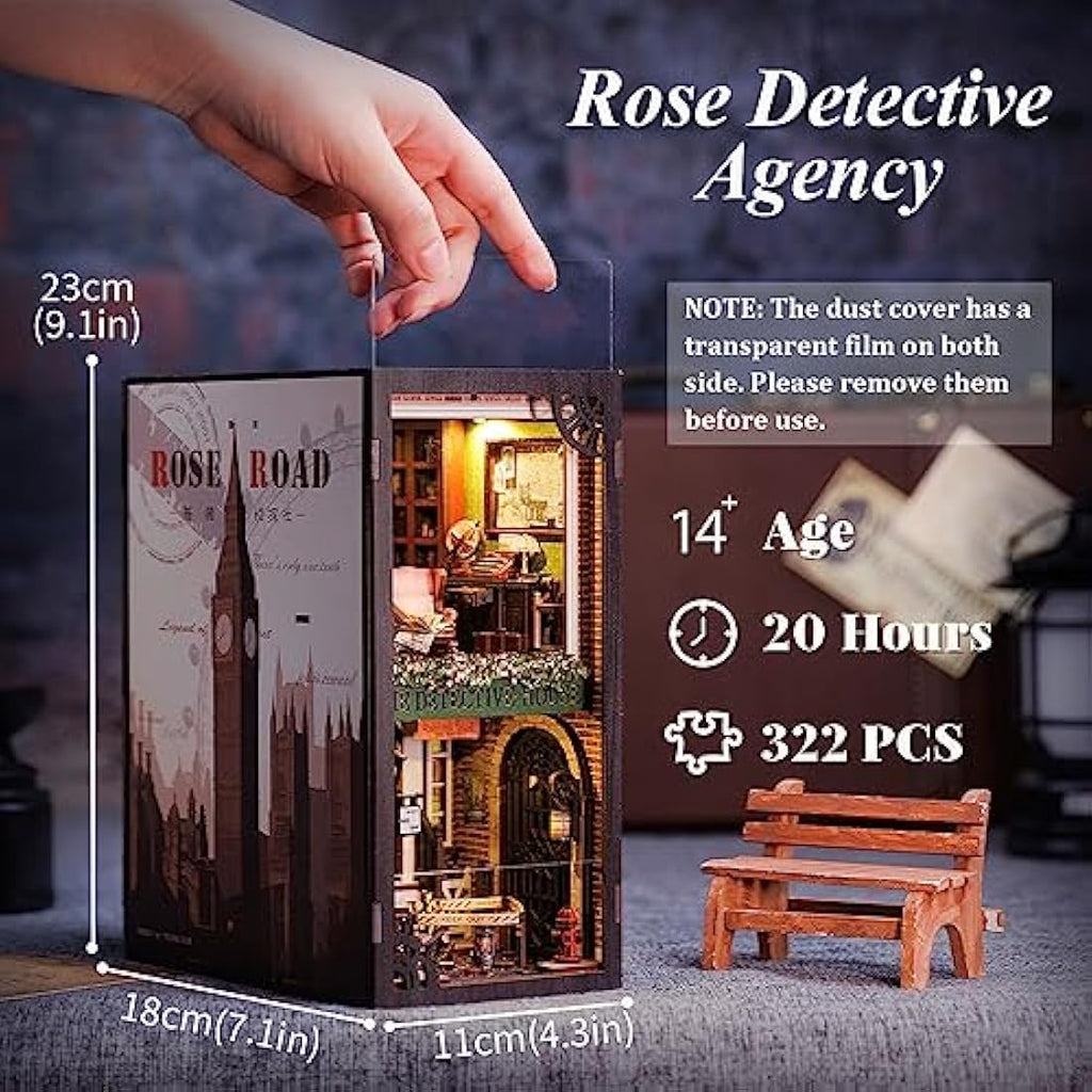 CUTEBEE Rose Detective Agency DIY Book Nook Kit - 3D Wooden Puzzle Dollhouse