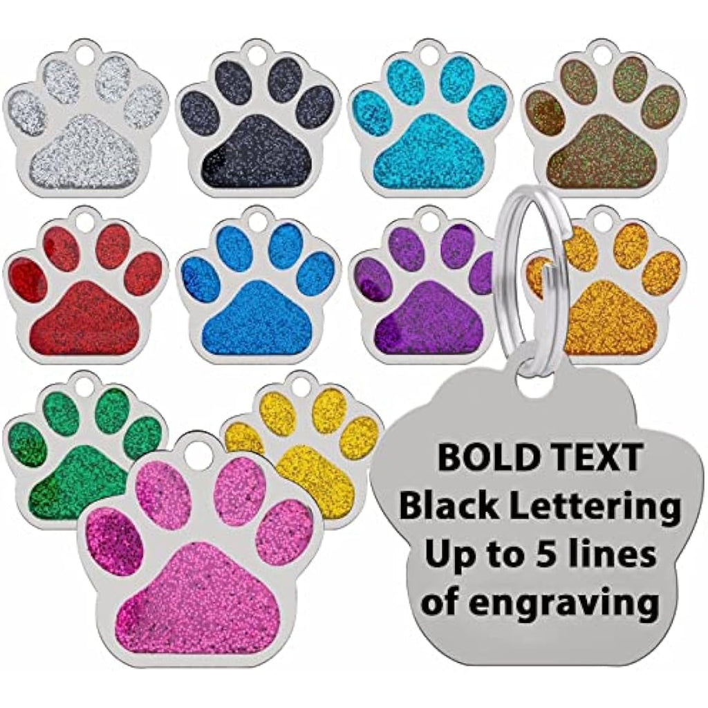 Personalized Pet ID Tag – Engraved Glitter Paw Print 27mm