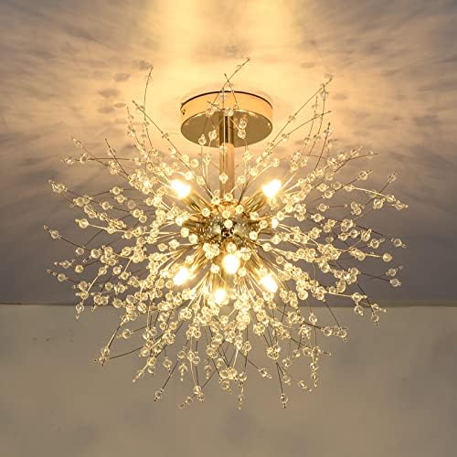 Rayofly Modern Firework Crystal Chandelier – Gold 8-Light Ceiling Fixture