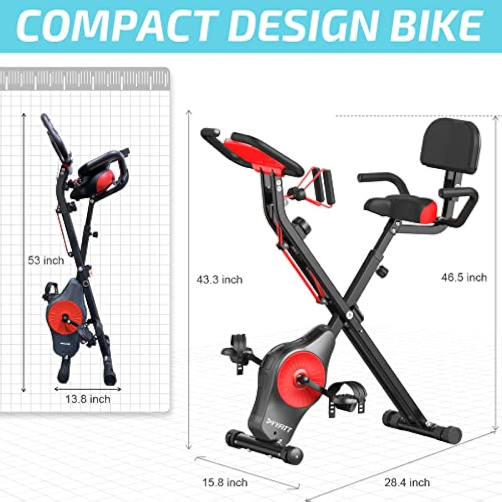 YYFITT Folding Exercise Bike – 16 Level Magnetic Resistance & Bands