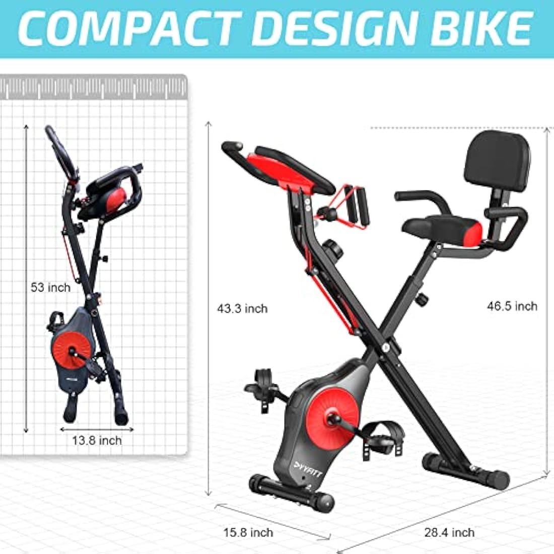 YYFITT Folding Exercise Bike – 16 Level Magnetic Resistance & Bands