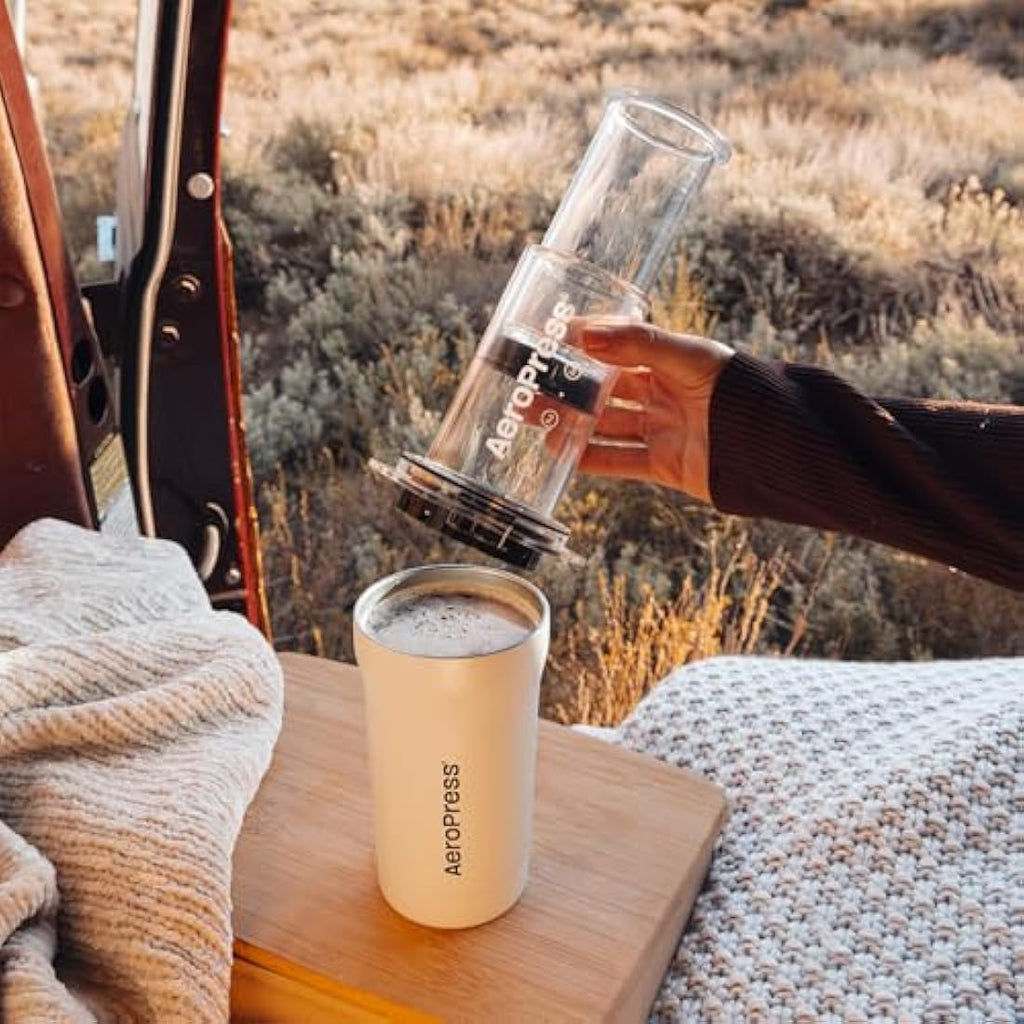 AeroPress Go Plus Portable Coffee Maker – 3-in-1 Travel Brewer, Cream