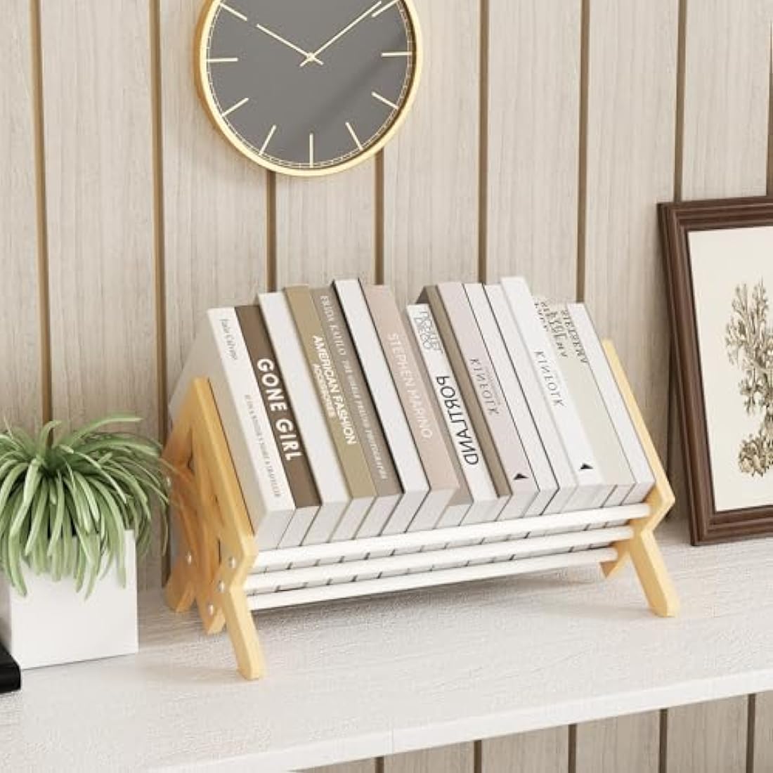 Oak Wood Desktop Bookshelf – V-Shaped Tilting Bookcase